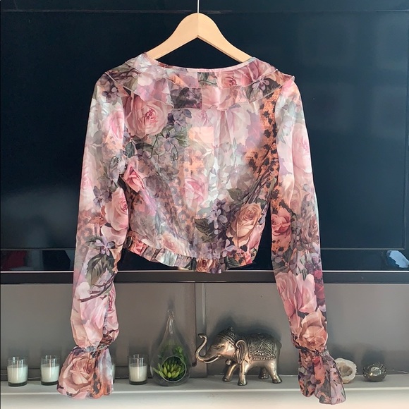 PINK FLORAL LEOPARD MILKMAID CROP TOP - Picture 3 of 5